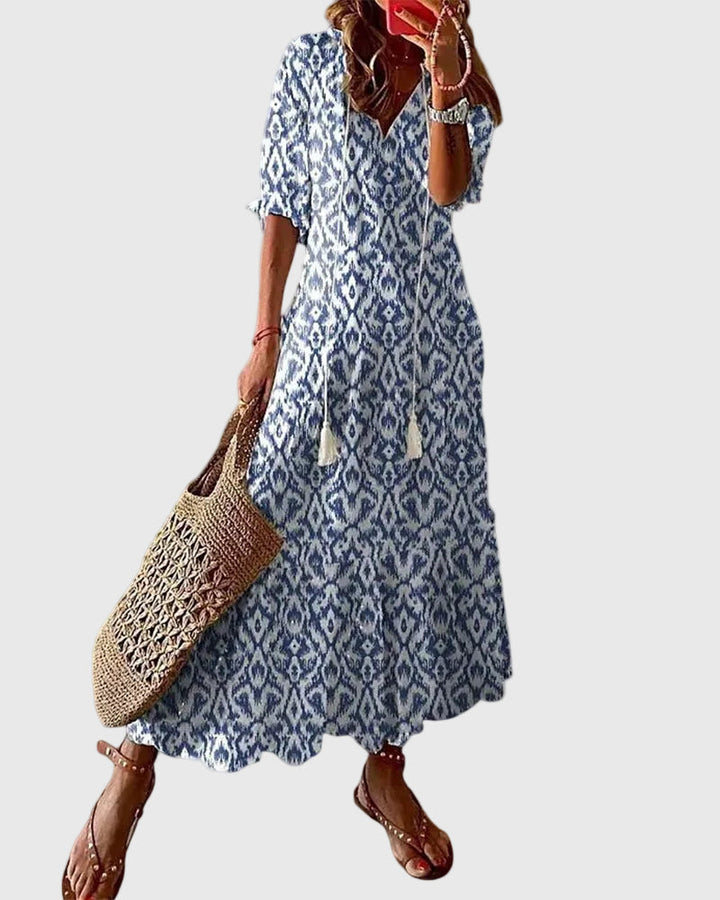 Elina | Indigo Ikat Dress